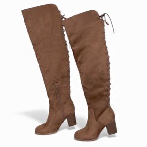 Merona Suede Lace Up OTK Boots With Block Heel NEW!